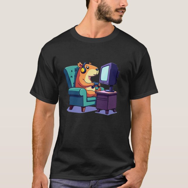 Camiseta Gracioso Capybara Gaming Retro Rodent Capybara Vid (Anverso)