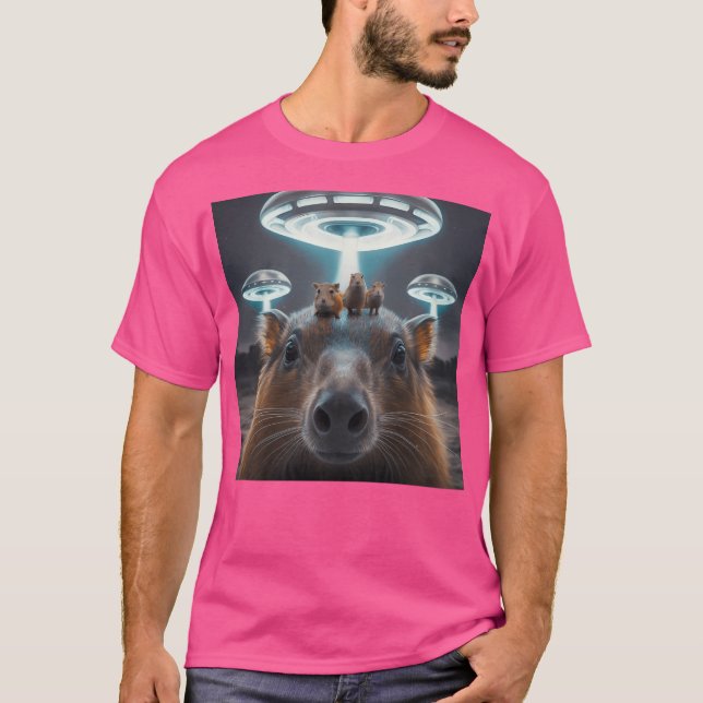 Camiseta Gracioso Capybara Selfie Con Ufos Raro (Anverso)