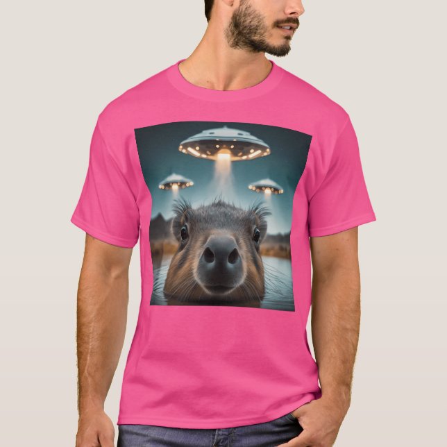 Camiseta Gracioso Capybara Selfie Con Ufos Raro (Anverso)