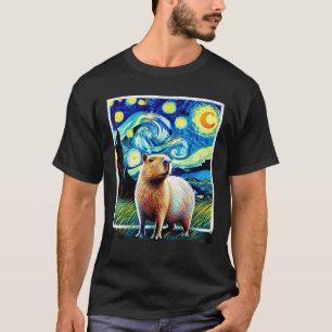 Camiseta Gracioso Capybara Van Gogh Estilo Stark Night Ligh
