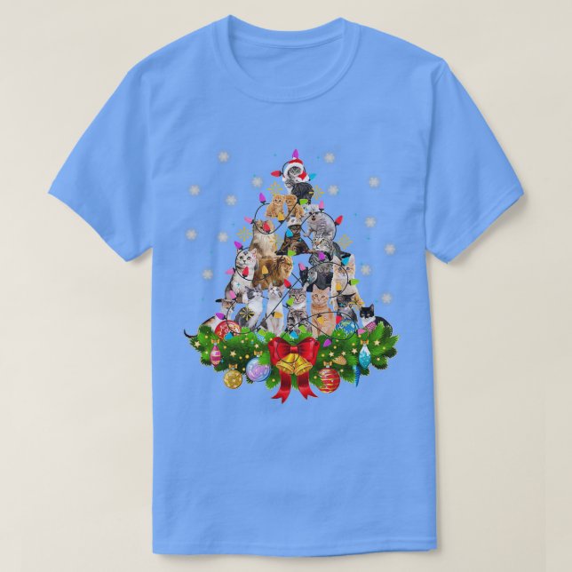 Camiseta Gracioso Cat Christmas Tree Xmas Regalos (Diseño del anverso)