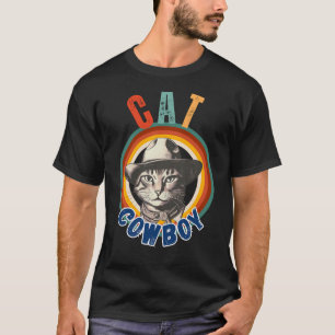 Camiseta Gracioso Cat Cowboy Retro