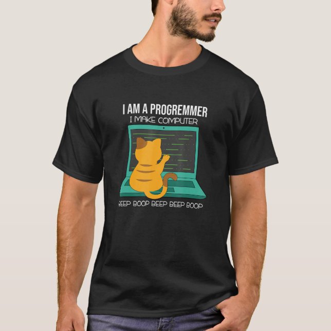 Camiseta Gracioso Cat I Soy Programador Hago Beep Bo De Com (Anverso)