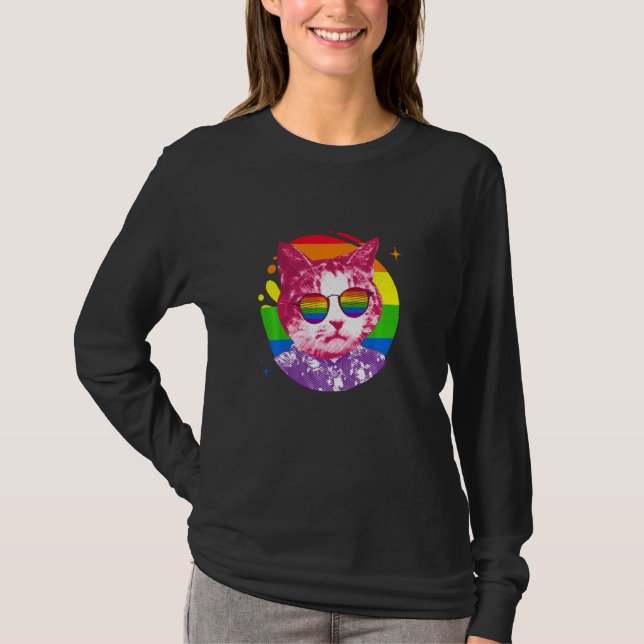 Camiseta Gracioso Cat Meme Arcoiris Gafas De Sol Lgbt Orgul (Anverso)