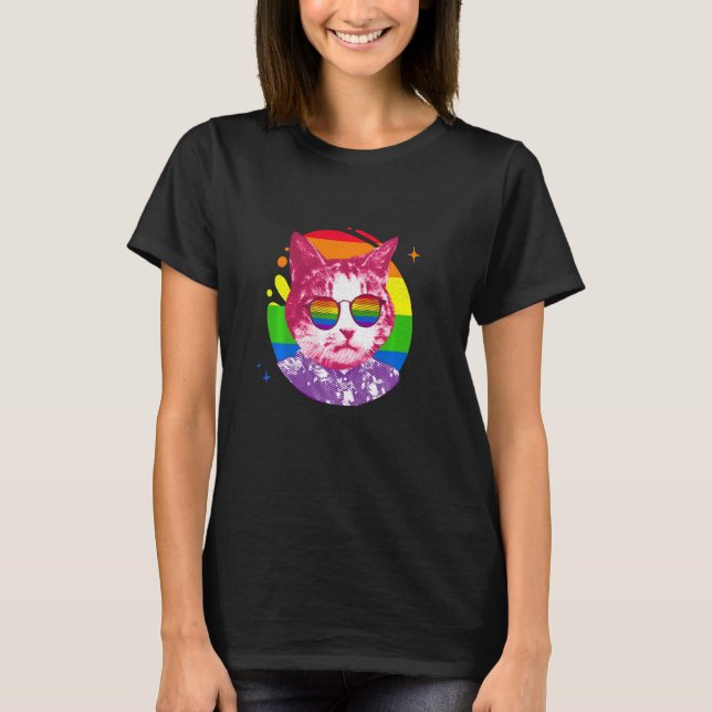 Camiseta Gracioso Cat Meme Arcoiris Gafas De Sol Lgbt Orgul (Anverso)