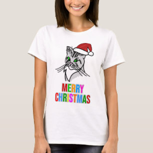 Camiseta Gracioso Cat Merry Christmas