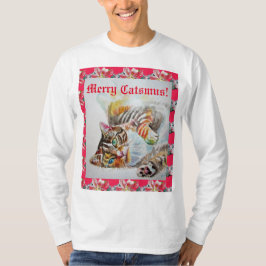 Camiseta Gracioso Cat Merry gatos Navidades Red Mens T Shir