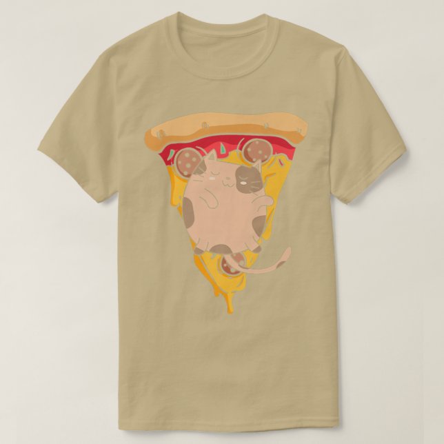 Camiseta Gracioso Cat Pizza Premium  (Diseño del anverso)