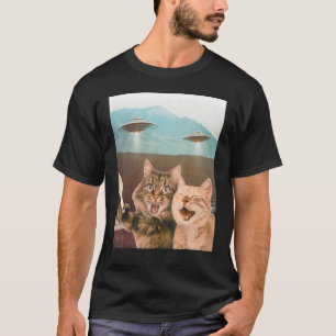 Camiseta Gracioso Cat Retro Alien UFO_1