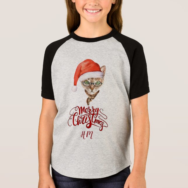 Camiseta Gracioso Cat Santa Winter Feliz Navidad (Anverso)