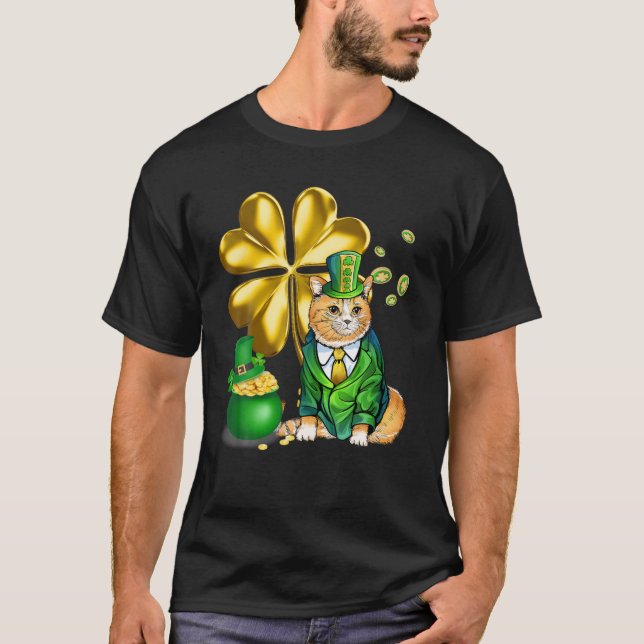 Camiseta Gracioso Cat Shamrock Irish Saint St Patrick Day (Anverso)