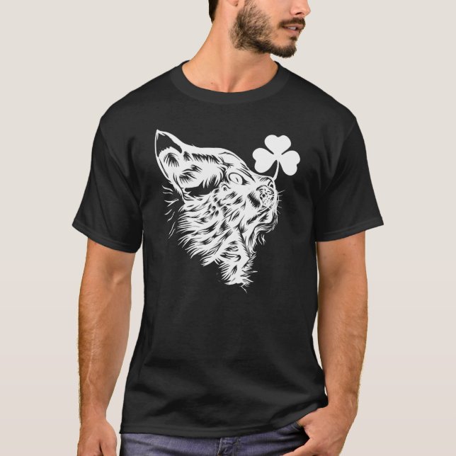 Camiseta Gracioso Cat St Patricks Day Shamrock (Anverso)