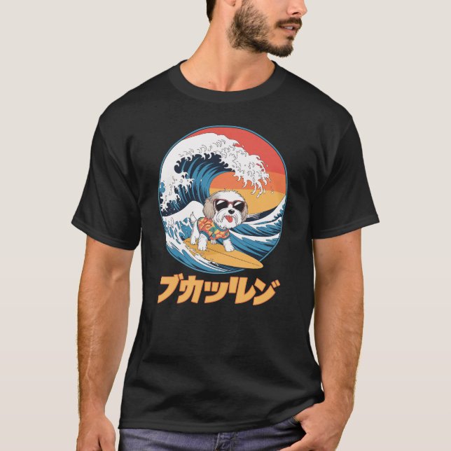 Camiseta Gracioso Cavachon Canagawa Japonés Wave Dog (Anverso)