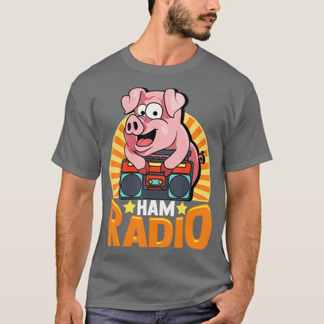 Camiseta Gracioso Cerdo De Radio Ham En Boombox Radio Opera (Anverso)