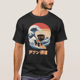 Camiseta Gracioso cerdo negro japonés Kanagawa Wave Dog