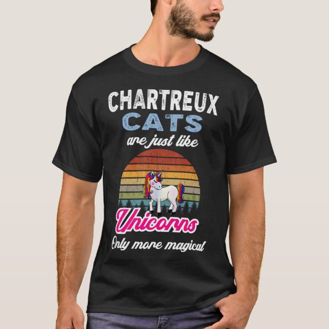 Camiseta Gracioso Chartreux Cats Diseño Retro Unicornio Vin (Anverso)