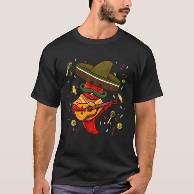 Camiseta Gracioso Chili Mariachi Sombrero Cinco De (Anverso)