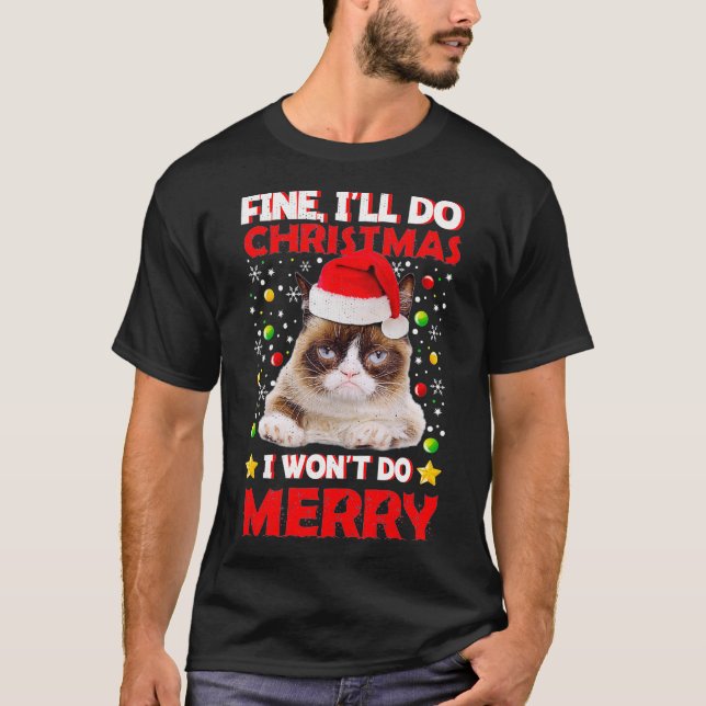 Camiseta Gracioso Chiste Cat Pun para Navidades Grumpy1  (Anverso)