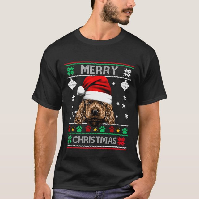 Camiseta Gracioso Cocker Spaniel Dog Feliz Navidad (Anverso)