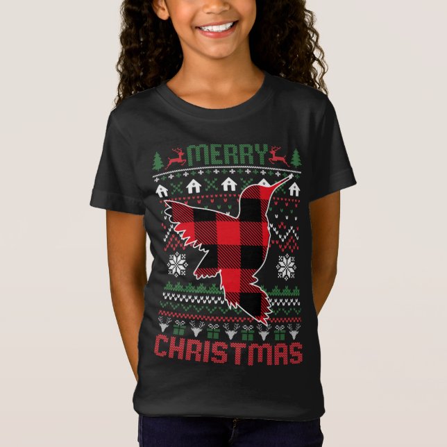 Camiseta Gracioso colibrí Navidades feos Red Plad Lights S (Anverso)