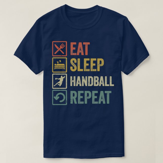 Camiseta Gracioso comer dormir balonmano repetir regalo ret (Diseño del anverso)