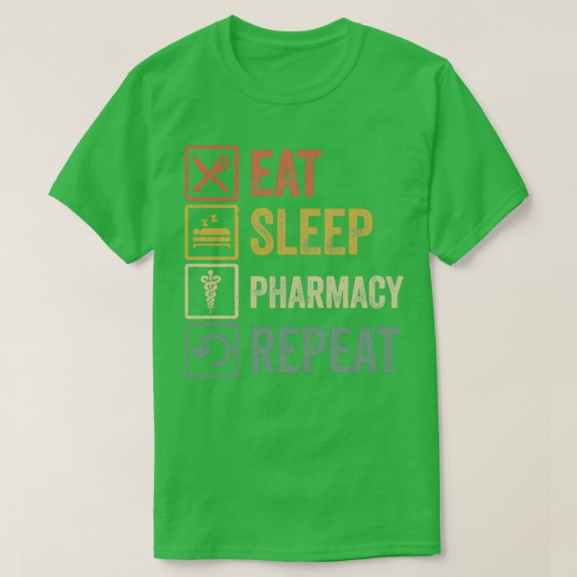 Camiseta Gracioso comer dormir farmacia repetir regalo retr (Diseño del anverso)