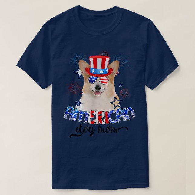 Camiseta Gracioso Corgi Con Gafas De Sol Bandera De Estados (Diseño del anverso)