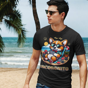 Camiseta Gracioso Corgi Perro Incorgnito Jugando Poker