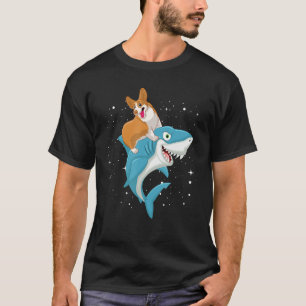Camiseta Gracioso Corgis Sobre Un Tiburón, Divertido Vestid