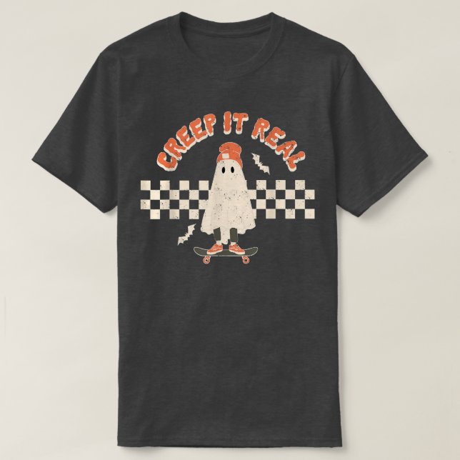 Camiseta Gracioso CREEP IT REAL Ghost Wearing Gorra (Diseño del anverso)