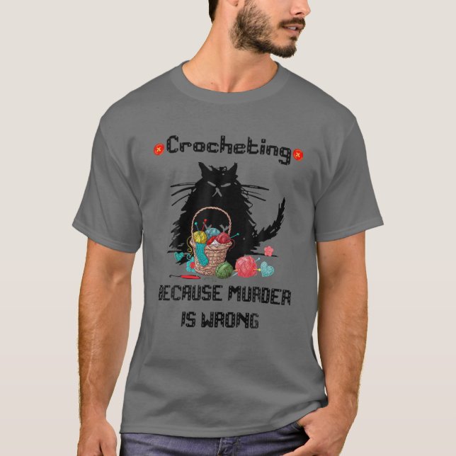 Camiseta Gracioso Crochet De Gato Negro Porque El Asesinato