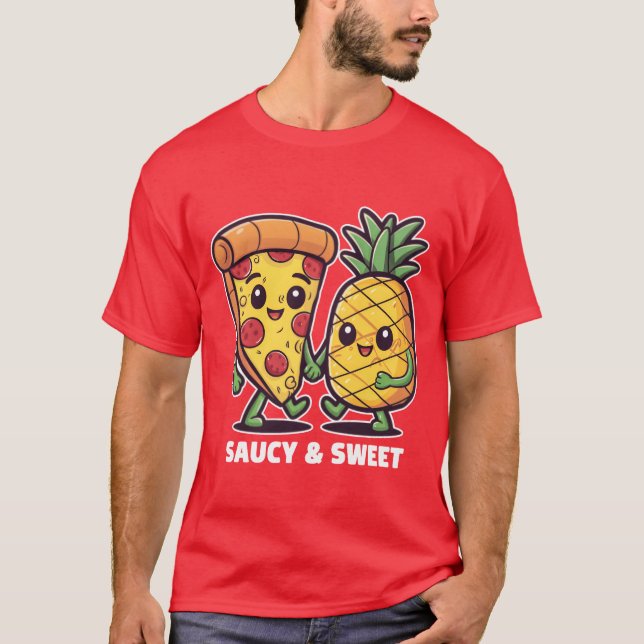 Camiseta Gracioso Cute Kawaii Pizza Pineapple Friends Saucy (Anverso)