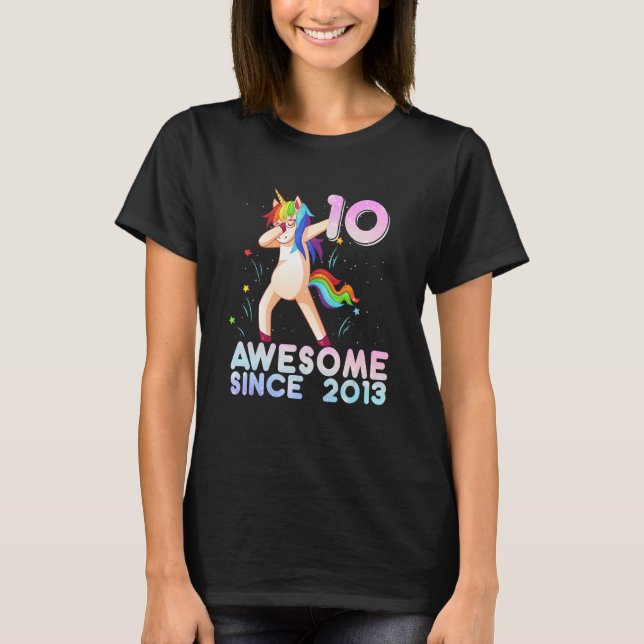 Camiseta Gracioso Dabbing Unicornio 10 regalos de cumpleaño (Anverso)