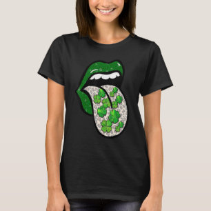 Camiseta Gracioso Día de San Patricio Green Lips Shamrock