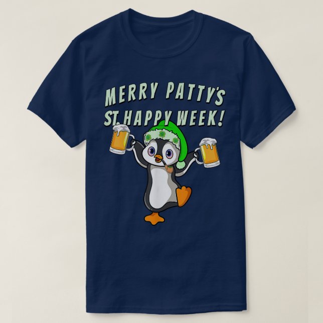 Camiseta Gracioso Día de San Patrón Fiesta Penguin Beber  (Diseño del anverso)