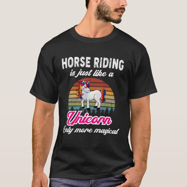 Camiseta Gracioso diseño de equitación retro unicornio (Anverso)