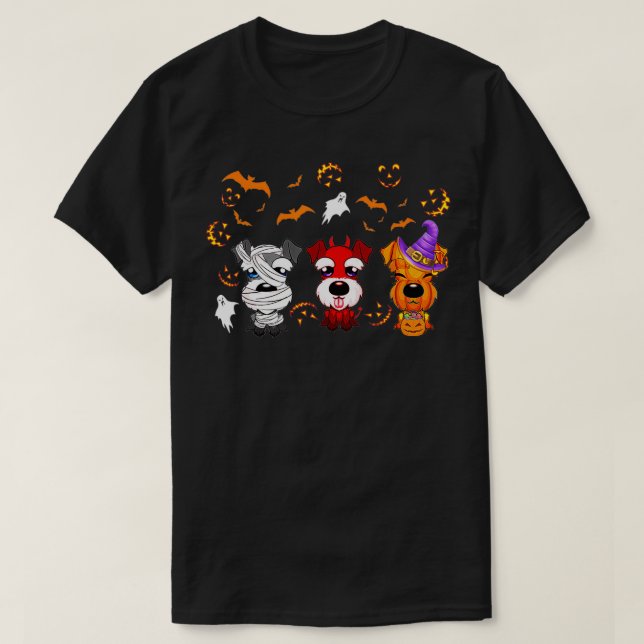 Camiseta Gracioso disfraz de Halloween de tres Schnauzer  (Diseño del anverso)