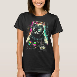Camiseta Gracioso DJ Cat Spinning Feline Grooves