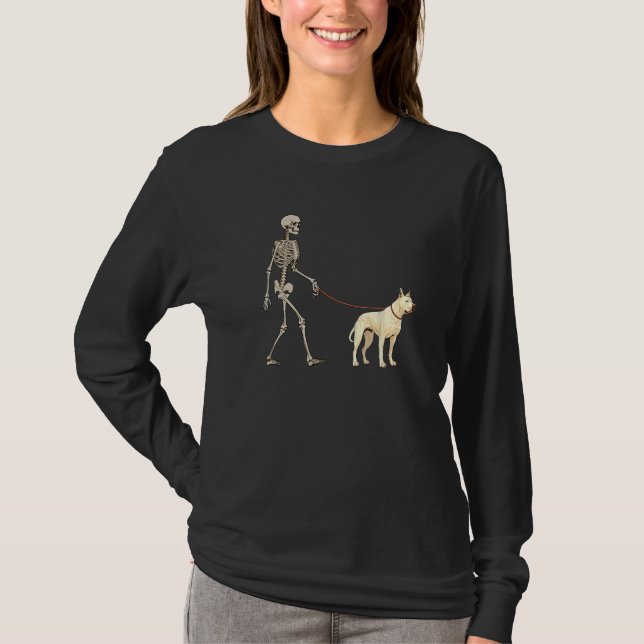 Camiseta Gracioso Dogo Argentino Skeleton Dog Walking Hallo (Anverso)