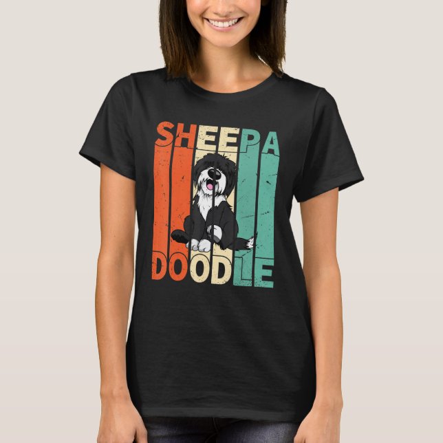 Camiseta Gracioso Doodle Retro De Póodle Negro De Sheepadoo (Anverso)