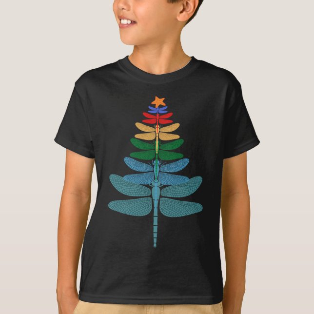 Camiseta Gracioso Dragonfly Árbol de Navidad Navidad Navida (Anverso)