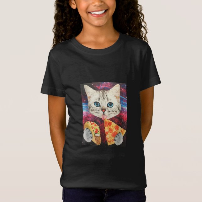 Camiseta Gracioso espacio exterior galaxia Cat Meme Pizza T (Anverso)