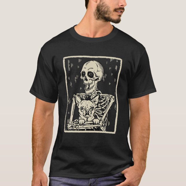 Camiseta Gracioso esqueleto abraza perro chihuahua perro ha (Anverso)