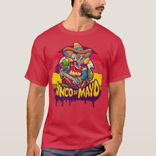 Camiseta Gracioso Esqueleto Americano Con Guitar Cinco De M