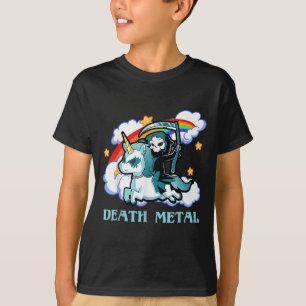 Camiseta Gracioso esqueleto arcoiris Unicornio Música Metal