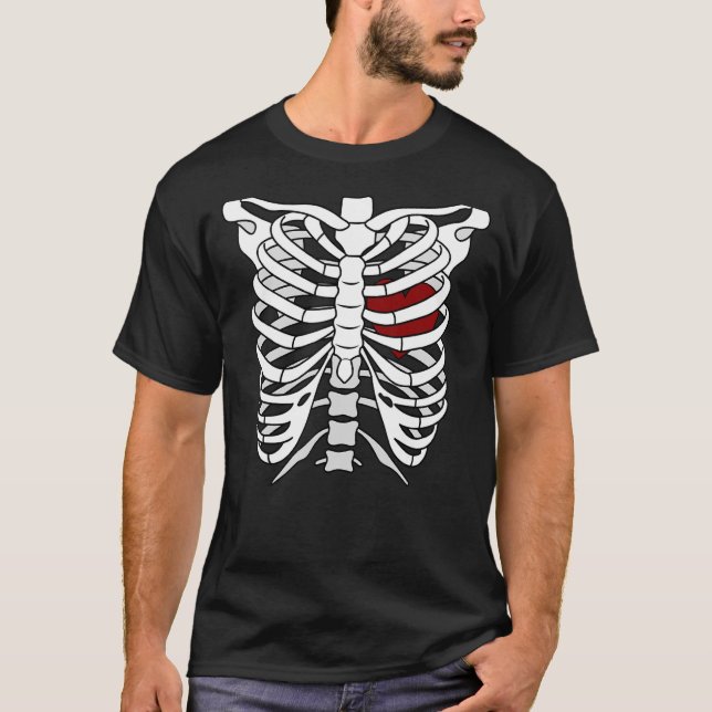 Camiseta Gracioso esqueleto de Halloween Corazón Rib Cage X (Anverso)