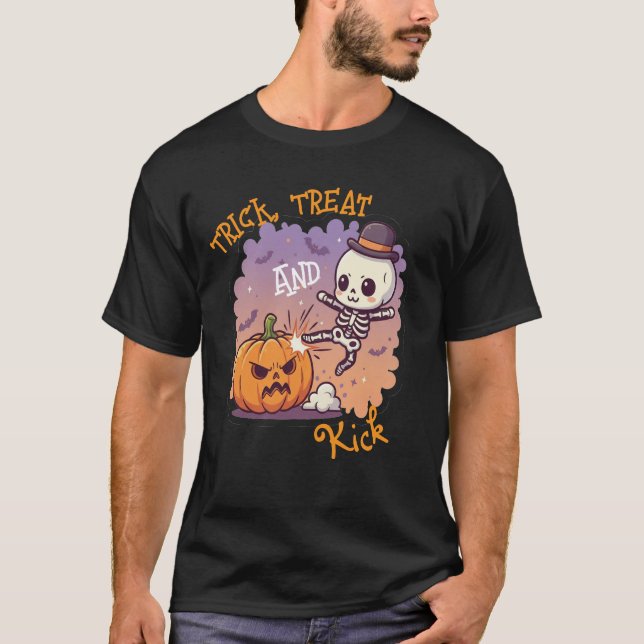 Camiseta Gracioso esqueleto de Halloween "Truco, truco y pa (Anverso)