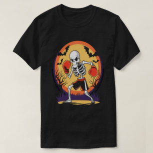 Camiseta Gracioso esqueleto en Halloween con guantes de box