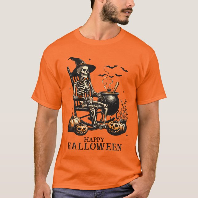 Camiseta Gracioso esqueleto vintage esperando Halloween (Anverso)