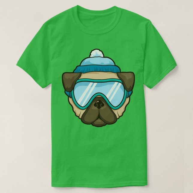 Camiseta Gracioso Esquiador Snowboard Esquí Perro Pug Lover (Diseño del anverso)
